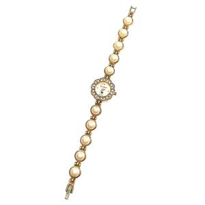 GLORIA VANDERBILT Vintage Pearl Gold Watch Bracelet